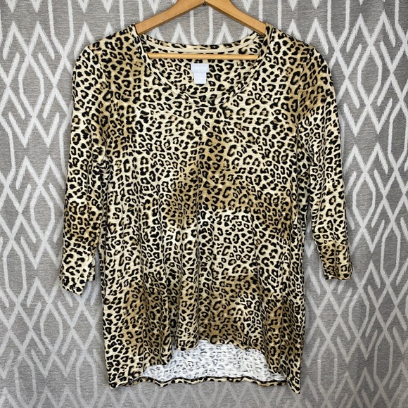 Chico’s Leopard Print 3/4 Sleeve Scoop Neck Tunic Shirt Size: Medium - Picture 1 of 3